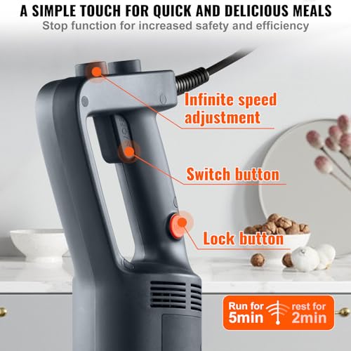 VEVOR Commercial Immersion Blender, 500 Watt 20Inch Heavy Duty Hand Mixer, Variable Speed Mixer with 304 Stainless Steel Blade, Multi-Purpose Portable Mixer for Soup, Smoothie, Puree, Baby Food - My Kitchen Products