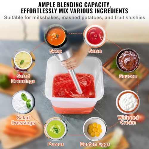 VEVOR Commercial Immersion Blender, 750W 16" Heavy Duty Hand Mixer, Variable Speed Kitchen Stick Mixer with 304 Stainless Steel Blade, Multi-Purpose Portable Mixer for Soup, Smoothie, Puree, Baby Food - My Kitchen Products