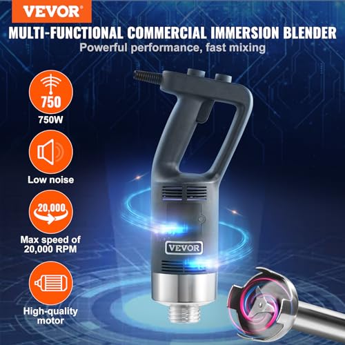VEVOR Commercial Immersion Blender, 750W 16" Heavy Duty Hand Mixer, Variable Speed Kitchen Stick Mixer with 304 Stainless Steel Blade, Multi-Purpose Portable Mixer for Soup, Smoothie, Puree, Baby Food - My Kitchen Products