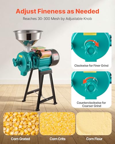 VEVOR Electric Grain Mill Grinder, Commercial Spice Grinders, 1500W Cast Iron Pulverizer Powder Machine with Non-Slip Rubber Feet, for Dry Grains, Spices, Cereals, Coffee, Corn & Pepper - My Kitchen Products