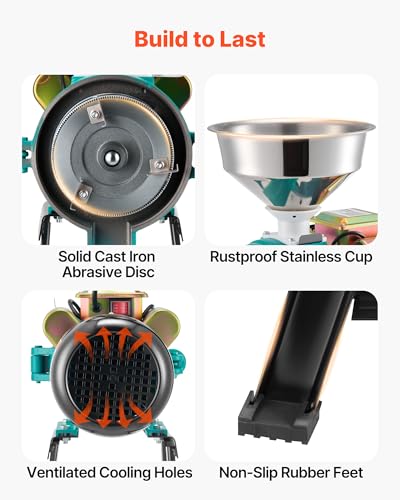 VEVOR Electric Grain Mill Grinder, Commercial Spice Grinders, 1500W Cast Iron Pulverizer Powder Machine with Non-Slip Rubber Feet, for Dry Grains, Spices, Cereals, Coffee, Corn & Pepper - My Kitchen Products