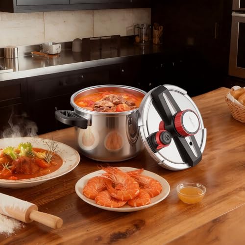 VEVOR Pressure Cooker, 6.3Qt Pressure Cooker Stainless Steel, Pressures Canner with Steaming Rack, Tempered Glass Lid, Three Pressures Settings for Meat, Beans, Rice, Soup, Sauces, Cook up to 100 kPa - My Kitchen Products