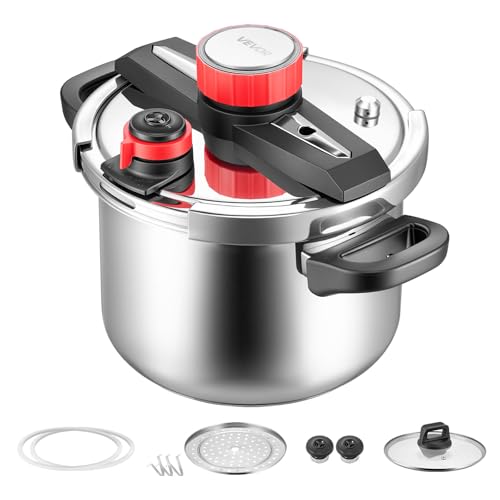 VEVOR Pressure Cooker, 6.3Qt Pressure Cooker Stainless Steel, Pressures Canner with Steaming Rack, Tempered Glass Lid, Three Pressures Settings for Meat, Beans, Rice, Soup, Sauces, Cook up to 100 kPa - My Kitchen Products