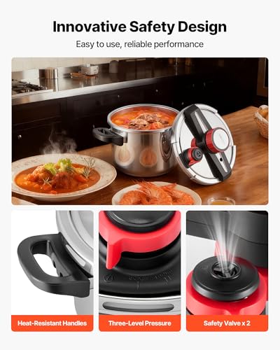 VEVOR Pressure Cooker, 6.3Qt Pressure Cooker Stainless Steel, Pressures Canner with Steaming Rack, Tempered Glass Lid, Three Pressures Settings for Meat, Beans, Rice, Soup, Sauces, Cook up to 100 kPa - My Kitchen Products