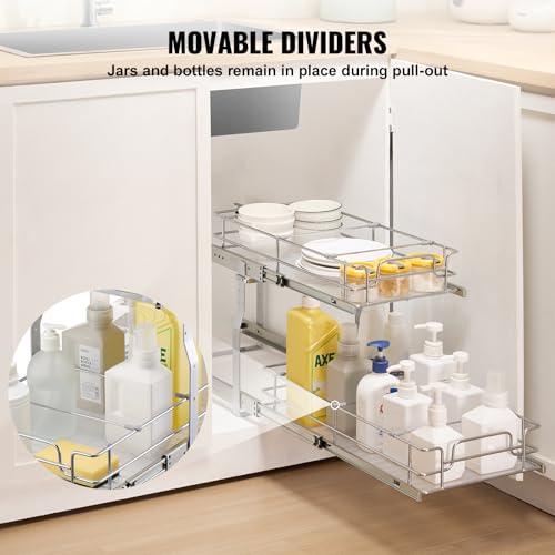VEVOR Pull Out Cabinet Organizer, 12"W x 21"Dx15.2"H Heavy Duty Slide Out Pantry Shelves, Chrome-Plated Steel Roll Out Drawers for Home,13.5"Wx22"Dx19"H Inside Kitchen Cabinet, Bathroom, Under Sink - My Kitchen Products