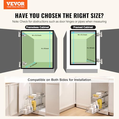 VEVOR Pull Out Cabinet Organizer, 12"W x 21"Dx15.2"H Heavy Duty Slide Out Pantry Shelves, Chrome-Plated Steel Roll Out Drawers for Home,13.5"Wx22"Dx19"H Inside Kitchen Cabinet, Bathroom, Under Sink - My Kitchen Products