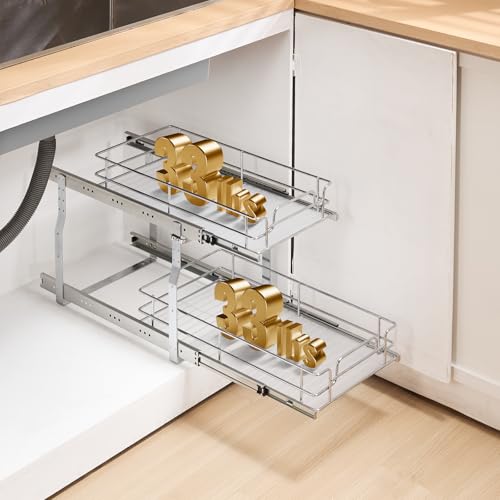 VEVOR Pull Out Cabinet Organizer, 12"W x 21"Dx15.2"H Heavy Duty Slide Out Pantry Shelves, Chrome-Plated Steel Roll Out Drawers for Home,13.5"Wx22"Dx19"H Inside Kitchen Cabinet, Bathroom, Under Sink - My Kitchen Products