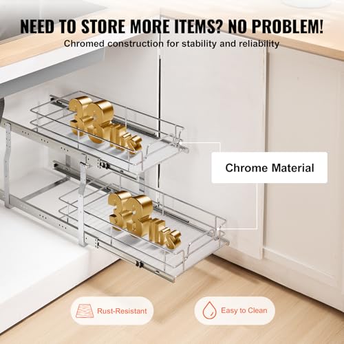 VEVOR Pull Out Cabinet Organizer, 12"W x 21"Dx15.2"H Heavy Duty Slide Out Pantry Shelves, Chrome-Plated Steel Roll Out Drawers for Home,13.5"Wx22"Dx19"H Inside Kitchen Cabinet, Bathroom, Under Sink - My Kitchen Products
