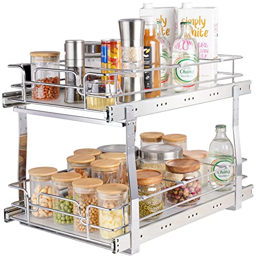 VEVOR Pull Out Cabinet Organizer, 14" Wx21.2 Dx15.2 H Heavy 2 Tier Duty Slide Out Pantry