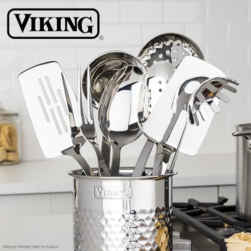 Viking Kitchen Utensils Set, 8 Piece Stainless Steel Cooking Utensil Set, Includes Spatulas, Spoons, Pasta Fork, Deep Ladle, Meat Fork, and Skimmer, Silver - My Kitchen Products