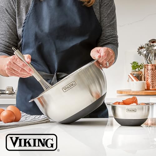 Viking Mixing Bowls Set, 10 Piece Stainless Steel Kitchen Cookware, Non-Slip Silicone Base, Includes Tight Fit Lids, Dishwasher Safe, Black - My Kitchen Products