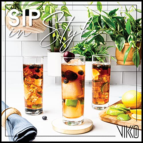 Vikko Highball Glasses with Weighted Base, 10.75 Ounce Drinking Glass, Set of 6 Collins Glasses for Juice, Water, Beverages and Cocktails - My Kitchen Products