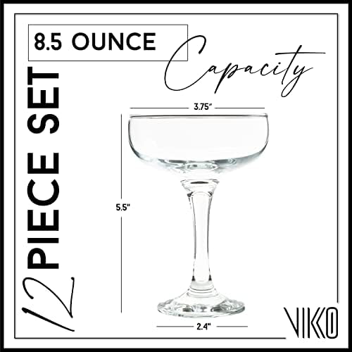 Vikko Martini Glass Set of 12, Bulk Martini Glasses 8.5 Ounce, Coupe Glasses with Stem, Cosmopolitan Glasses for Martini, Vodka and Cocktails - My Kitchen Products