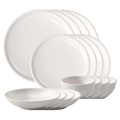 Villeroy & Boch Artesano Original 16-Piece Dinnerware Set, Service for 4, Dinner and Salad Plates, Pasta and Rice Bowls, Premium Porcelain, Made in Germany, Microwave and Dishwasher Safe, Creamy White - My Kitchen Products