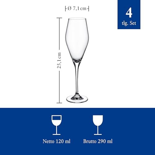 Villeroy & Boch La Divina Collection Champagne Flute, 4 oz Capacity, Set of 4 Crystal Glass, Made in Europe - My Kitchen Products