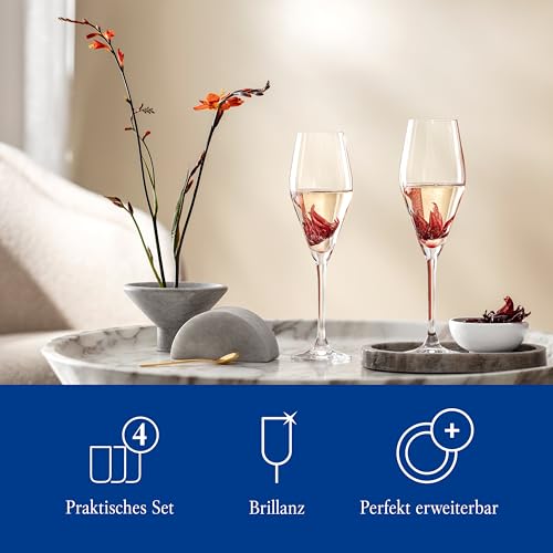 Villeroy & Boch La Divina Collection Champagne Flute, 4 oz Capacity, Set of 4 Crystal Glass, Made in Europe - My Kitchen Products