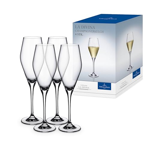 Villeroy & Boch La Divina Collection Champagne Flute, 4 oz Capacity, Set of 4 Crystal Glass, Made in Europe