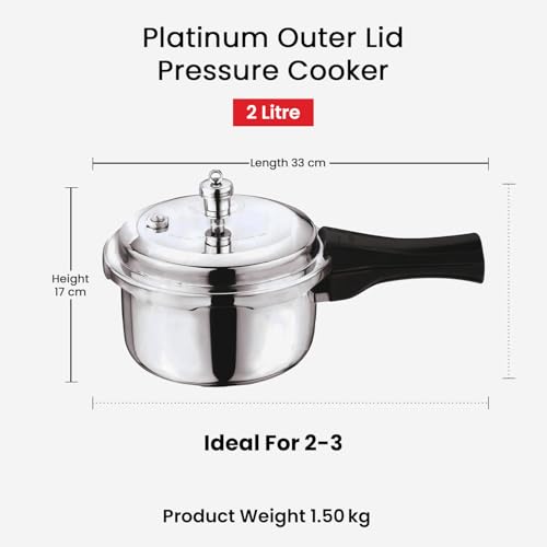 Vinod Platinum Triply Stainless Steel Outer Lid Pressure Cooker -68 oz , Induction Friendly, ISI Certified, Small Pressure Cooker for Quick Meals, Silver - My Kitchen Products