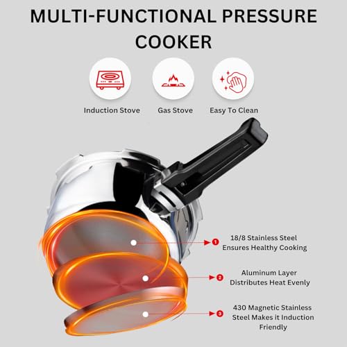 Vinod Platinum Triply Stainless Steel Outer Lid Pressure Cooker -68 oz , Induction Friendly, ISI Certified, Small Pressure Cooker for Quick Meals, Silver - My Kitchen Products