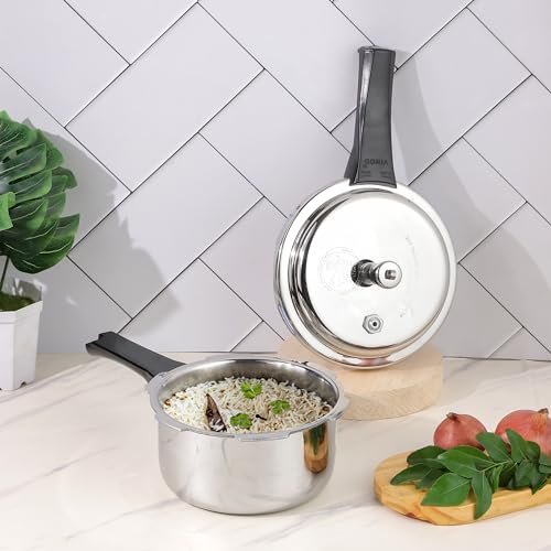 Vinod Platinum Triply Stainless Steel Outer Lid Pressure Cooker -68 oz , Induction Friendly, ISI Certified, Small Pressure Cooker for Quick Meals, Silver - My Kitchen Products