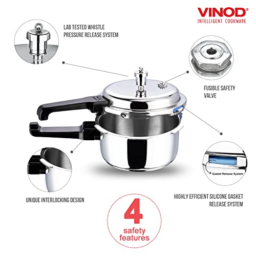 Vinod Pressure Cooker Stainless Steel – Outer Lid - 2 Liter – Induction Base Cooker – Indian Pressure Cooker – Sandwich Bottom – Best Used For Indian Cooking, Soups, and Rice Recipes, Quinoa - My Kitchen Products