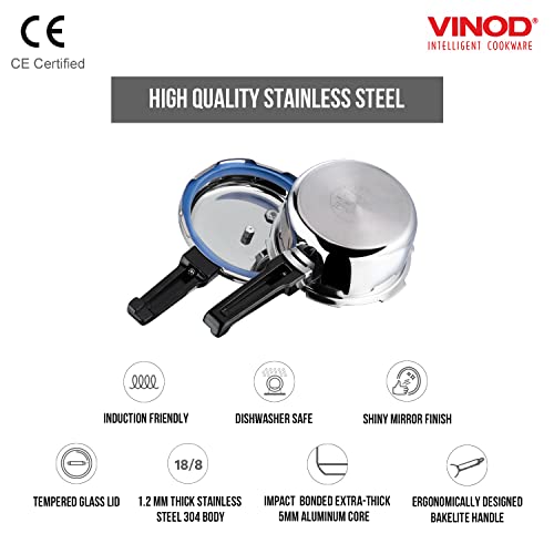 Vinod Pressure Cooker Stainless Steel – Outer Lid - 2 Liter – Induction Base Cooker – Indian Pressure Cooker – Sandwich Bottom – Best Used For Indian Cooking, Soups, and Rice Recipes, Quinoa - My Kitchen Products