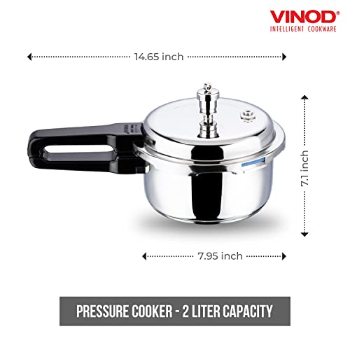 Vinod Pressure Cooker Stainless Steel – Outer Lid - 2 Liter – Induction Base Cooker – Indian Pressure Cooker – Sandwich Bottom – Best Used For Indian Cooking, Soups, and Rice Recipes, Quinoa - My Kitchen Products