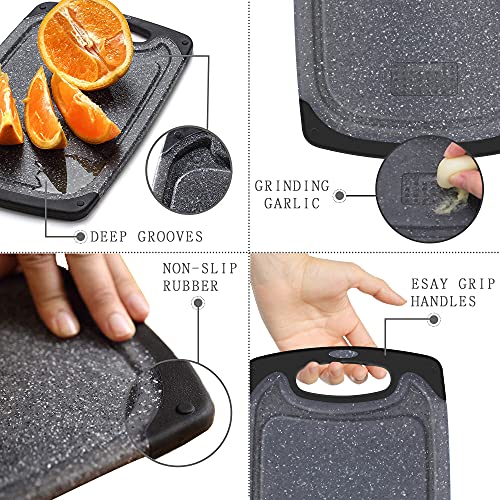 Viretang Plastic Cutting Boards Set of 3 for Kitchen, Thick Chopping Board with Deep Juice Grooves, Non‑Slip Feet, Easy Grip Handle, BPA Free, Dishwasher Safe,Black - My Kitchen Products