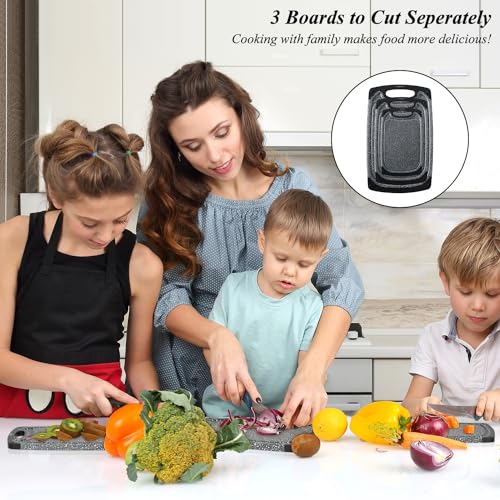 Viretang Plastic Cutting Boards Set of 3 for Kitchen, Thick Chopping Board with Deep Juice Grooves, Non‑Slip Feet, Easy Grip Handle, BPA Free, Dishwasher Safe,Black - My Kitchen Products