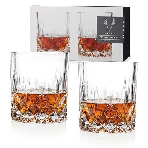 Viski Admiral Crystal Whiskey Tumbler Set of 2, Premium Crystal Clear Liquor Drinking