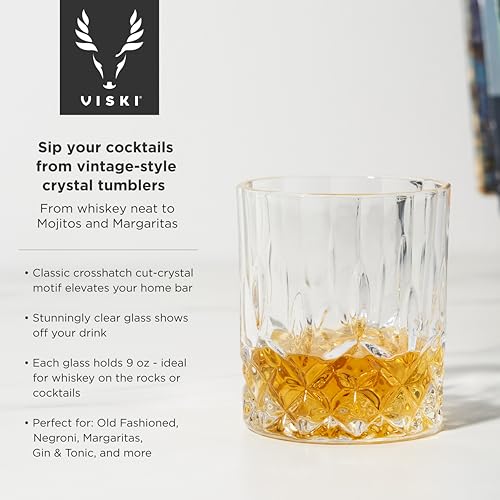 Viski Admiral Crystal Whiskey Tumbler Set of 2 - Premium Crystal Clear Liquor Drinking Glass, Classic Lowball Cocktail Glasses Gift Set, 9 Oz - My Kitchen Products