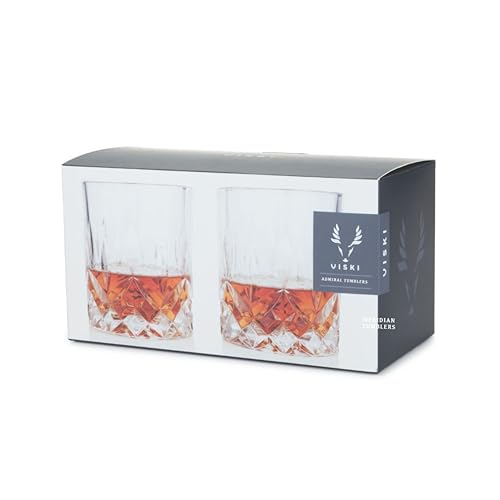 Viski Admiral Crystal Whiskey Tumbler Set of 2 - Premium Crystal Clear Liquor Drinking Glass, Classic Lowball Cocktail Glasses Gift Set, 9 Oz - My Kitchen Products