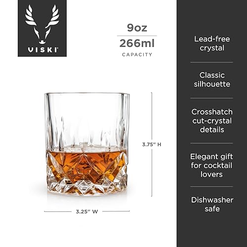 Viski Admiral Crystal Whiskey Tumbler Set of 2 - Premium Crystal Clear Liquor Drinking Glass, Classic Lowball Cocktail Glasses Gift Set, 9 Oz - My Kitchen Products