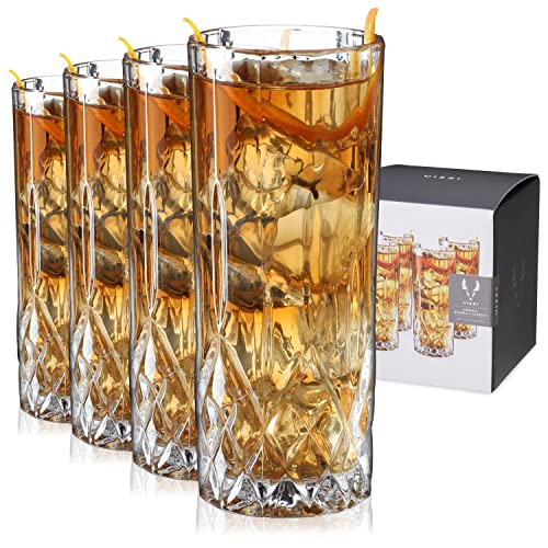 Viski Admiral Highball Glasses, Crystal Drinking Glasses, Elegant Glassware for Whiskey, Vodka