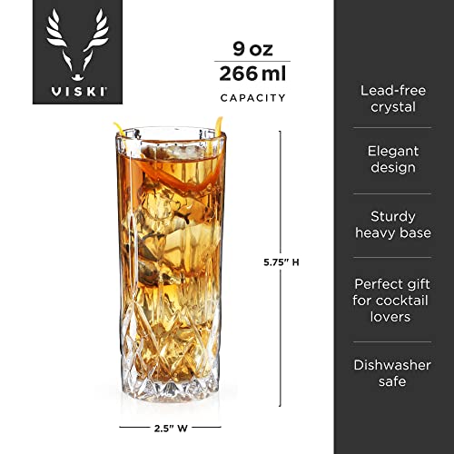 Viski Admiral Highball Glasses, Crystal Drinking Glasses, Elegant Glassware for Whiskey, Vodka, Cocktails, Perfect for Home Bars, Indoor & Outdoor Parties, Stylish Drinkware, 9 oz, Set of 4 - My Kitchen Products