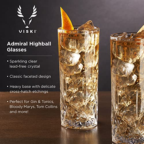 Viski Admiral Highball Glasses, Crystal Drinking Glasses, Elegant Glassware for Whiskey, Vodka, Cocktails, Perfect for Home Bars, Indoor & Outdoor Parties, Stylish Drinkware, 9 oz, Set of 4 - My Kitchen Products