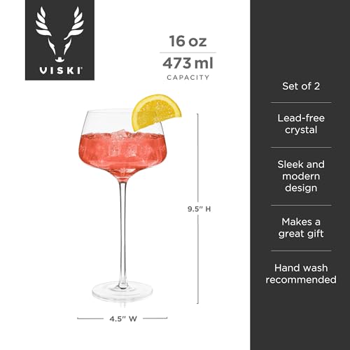 Viski Angled Stemmed Cocktail Glasses for Aperol Spritz, Campari Spritz, Tonic, Classic Cocktails, Elegant Long Stem Crystal Drinking Glasses, Perfect for Party Events & Celebrations, 16 oz, Set of 2 - My Kitchen Products