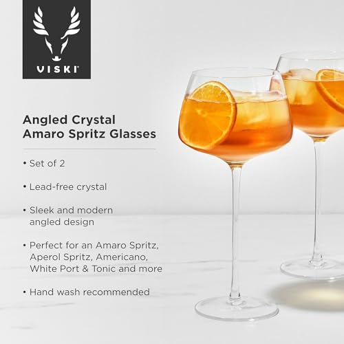 Viski Angled Stemmed Cocktail Glasses for Aperol Spritz, Campari Spritz, Tonic, Classic Cocktails, Elegant Long Stem Crystal Drinking Glasses, Perfect for Party Events & Celebrations, 16 oz, Set of 2 - My Kitchen Products