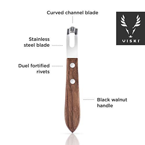 Viski Channel Knife, Citrus Zester and Orange Peeler Tool, Walnut Wood and Stainless Steel Bar Tool for Cocktail Garnishes, Perfect for Home Bars, Craft Cocktails and Bartender Gifts, Set of 1 - My Kitchen Products