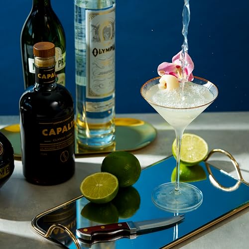 Viski Meridian Martini Glasses - Stemmed Fun Cocktail Glasses - Art Deco Ripple Gold Rimmed Crystal Glassware - 7.8oz Set of 2 - My Kitchen Products