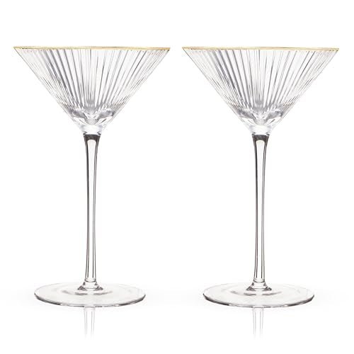 Viski Meridian Martini Glasses - Stemmed Fun Cocktail Glasses - Art Deco Ripple Gold Rimmed Crystal Glassware - 7.8oz Set of 2 - My Kitchen Products