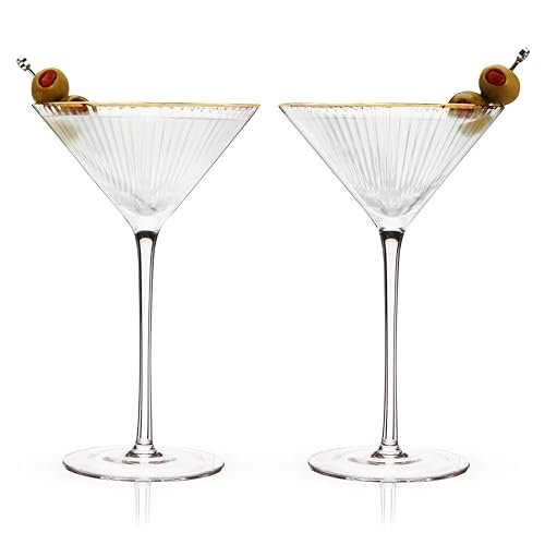 Viski Meridian Martini Glasses - Stemmed Fun Cocktail Glasses - Art Deco Ripple Gold Rimmed Crystal Glassware - 7.8oz Set of 2 - My Kitchen Products