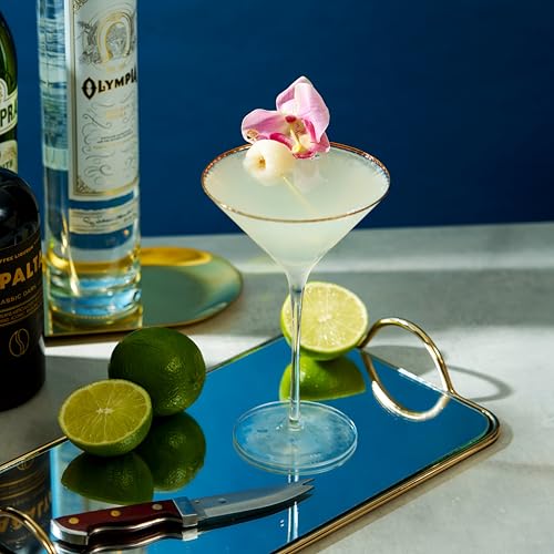 Viski Meridian Martini Glasses - Stemmed Fun Cocktail Glasses - Art Deco Ripple Gold Rimmed Crystal Glassware - 7.8oz Set of 2 - My Kitchen Products