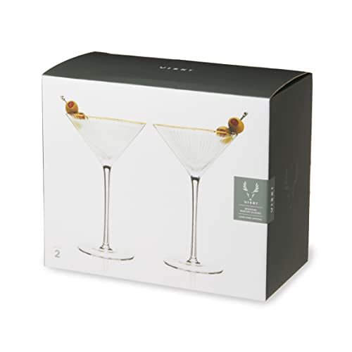 Viski Meridian Martini Glasses - Stemmed Fun Cocktail Glasses - Art Deco Ripple Gold Rimmed Crystal Glassware - 7.8oz Set of 2 - My Kitchen Products