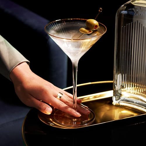 Viski Meridian Martini Glasses - Stemmed Fun Cocktail Glasses - Art Deco Ripple Gold Rimmed Crystal Glassware - 7.8oz Set of 2 - My Kitchen Products