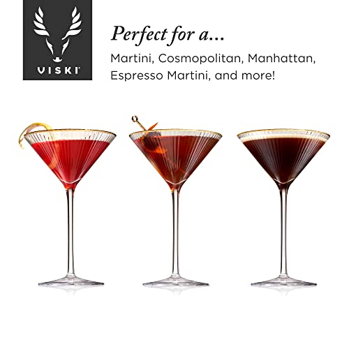 Viski Meridian Martini Glasses - Stemmed Fun Cocktail Glasses - Art Deco Ripple Gold Rimmed Crystal Glassware - 7.8oz Set of 2 - My Kitchen Products