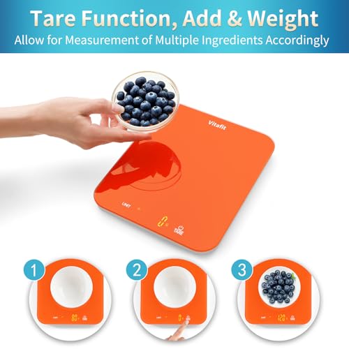 Vitafit 33lb/15kg Digital Food Scale in High Precision 0.1oz/1g, Our Own Kitchen Scale Professional Factory Since 2001, Kitchen Essentials for Cooking & Baking, LED, 3xAAA Battery, Refreshing Orange - My Kitchen Products