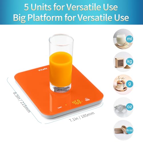Vitafit 33lb/15kg Digital Food Scale in High Precision 0.1oz/1g, Our Own Kitchen Scale Professional Factory Since 2001, Kitchen Essentials for Cooking & Baking, LED, 3xAAA Battery, Refreshing Orange - My Kitchen Products
