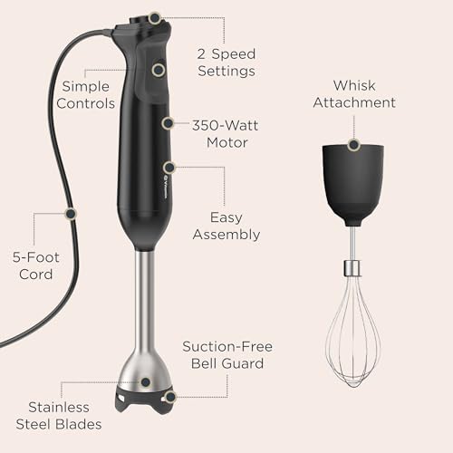 Vitamix 2-Speed Immersion Blender + Whisk Attachment, Professional-Grade Hand Blender with 350-Watt Motor and Stainless-Steel Blade, Black - My Kitchen Products