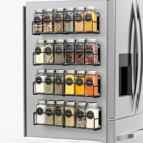 VITEVER Magnetic Spice Rack, 4 Pack, 24 Square Glass Jars with Lids, Quick-Find Pre-Printed Labels, Funnel, Space Saver, Refrigerator and Microwave Oven Organizer - My Kitchen Products
